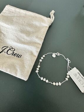 J. Crew Silver Chain Bracelet with White Freshwater Pearls